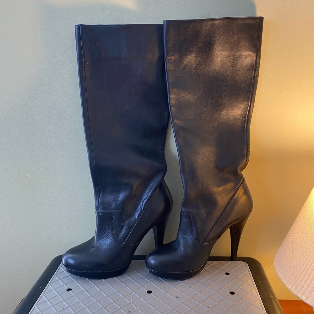 BCBG Black Genuine Leather Platform Boots